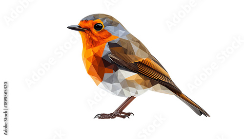 Abstract Low Poly Robin Bird in Polygon Art Style Isolated on Transparent Background