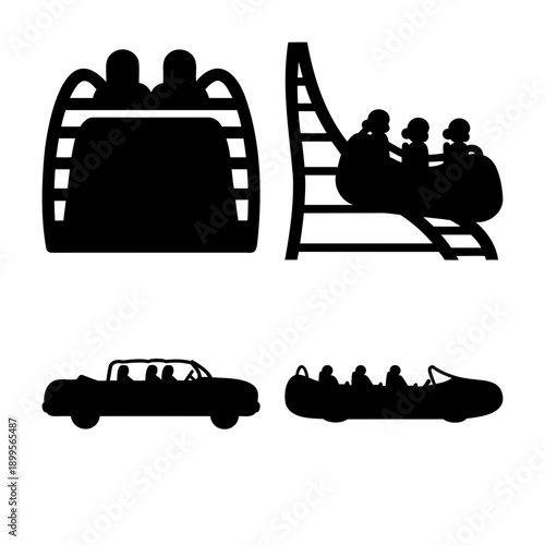 Amusement park rides and convertible car silhouettes for entertainment and travel concepts