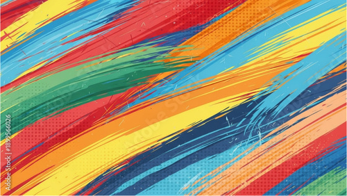 Vibrant abstract colorful strokes of paint on canvas, showcasing dynamic movement and creativity from a close-up viewpoint