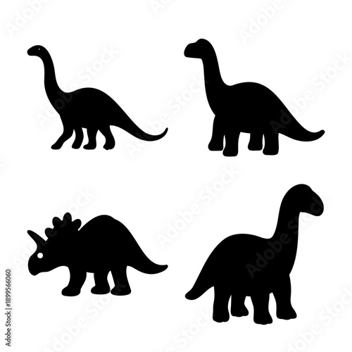 Collection of black dinosaur silhouettes including various species for prehistoric themes