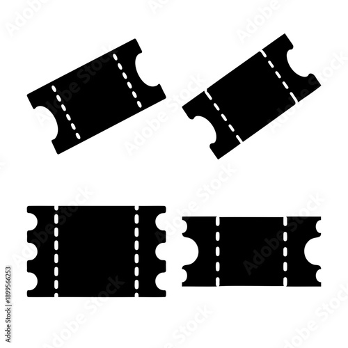 Classic black tickets icon set with perforated lines for events and entertainment