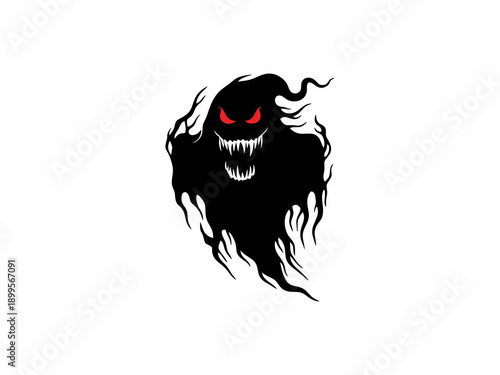 Angry shadow ghost monster with red eyes and sharp teeth vector illustration