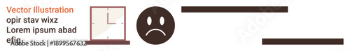 Depression, sadness, isolation, mental health, loneliness, emotion. A sad face emoticon next to a window with minimalist lines. Depression and loneliness through abstract imagery