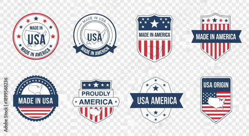 Collection of patriotic emblems and badges featuring the American flag and related symbols in various designs and layouts