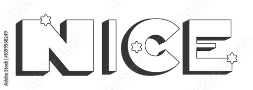 Nice bold black and white 3D text. Friendly approval. Expressing positivity satisfaction comment. Good job. Outlined letters. Fun typography. Blocky type with star accents. Montserrat font used