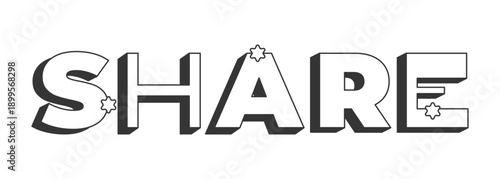 Share bold black and white 3D text. Distributing viral content link across platforms. Repost tool. Post forward. Outlined letters. Fun typography. Blocky type with star accents. Montserrat font used