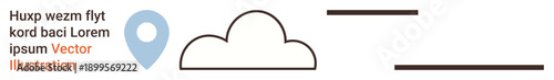 Cloud storage, data location, navigation, technology, digital services, data access. Minimalistic cloud outline and location pin with placeholder text. Cloud storage and data location concept