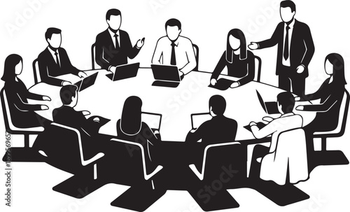 A group of professionals engaged in a meeting around a large table.