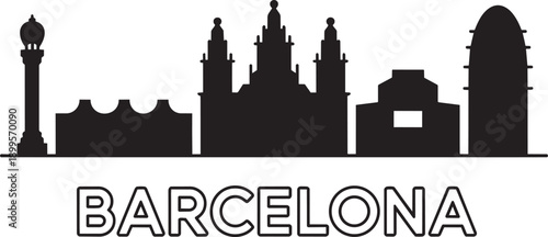 Barcelona city skyline silhouette including sagrada familia and agbar tower landmarks in vector