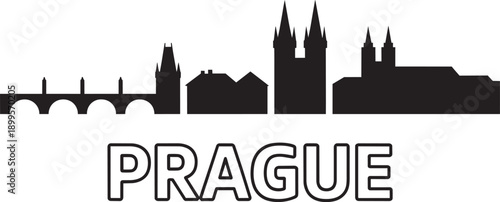 Prague city skyline silhouette with famous bridges and architecture, travel vector illustration