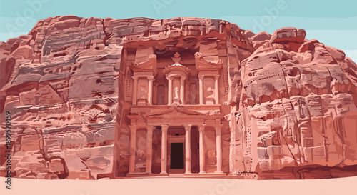 Ancient petra monastery with detailed natural rock formations in desert landscape