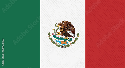 Mexican national flag with eagle emblem on textured background