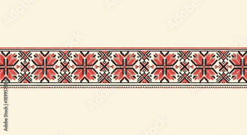 Traditional folk embroidery pattern with geometric floral motifs