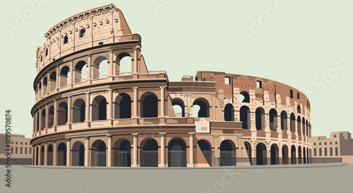Detailed linear artwork of historical roman colosseum with soft pastel colors