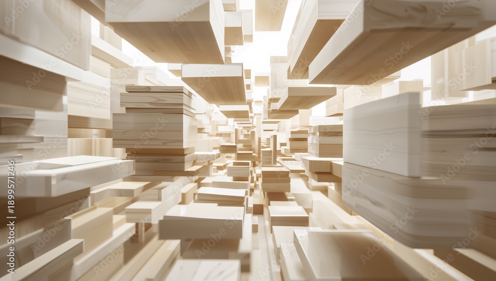 Fototapeta premium Exploring a Tunnel Made of Blocks in a Digital Space With Bright Colors and Straight Lines