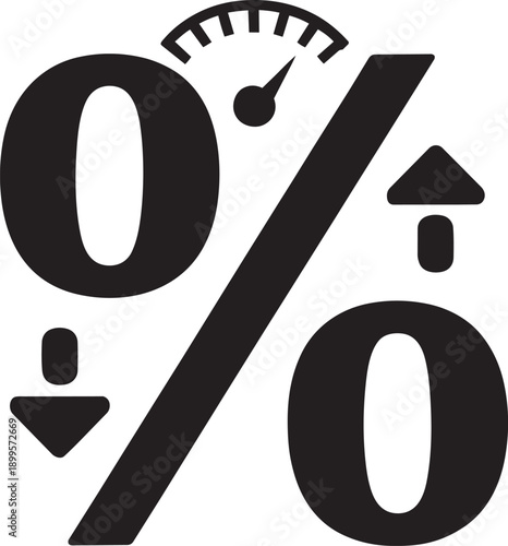 Percentage symbol with up and down arrows and a gauge, showing interest rates and financial changes