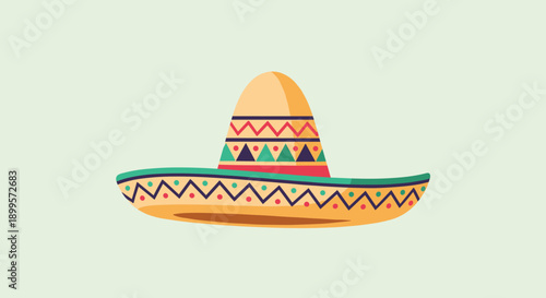 Colorful mexican sombrero with traditional patterns on light background