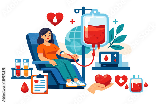 Woman donating blood in a medical chair, symbolizing life-saving generosity and healthcare