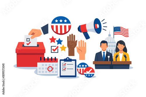 Conceptual illustration of voting and election process in the United States