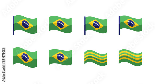 Set of brazil flags in various wave styles and angles