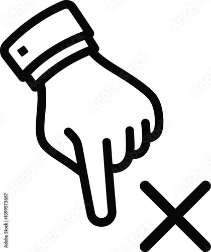 Line art icon of hand silhouette giving thumbs down on transparent background