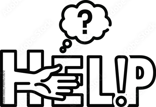 Help line art icon silhouette isolated on transparent background