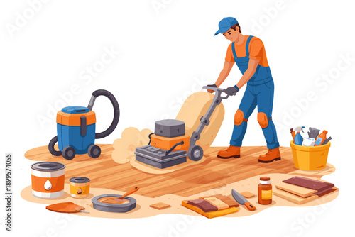 Professional floor sanding and polishing service with specialized equipment and supplies