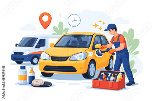 Mobile car detailing service with professional cleaning and polishing equipment