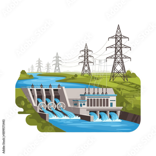 Hydroelectric Dam Generating Electricity.