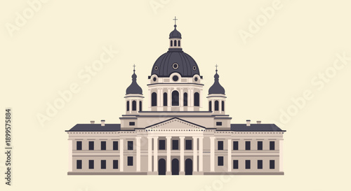 Elegant flat design of historic cathedral architecture illustrating classical building