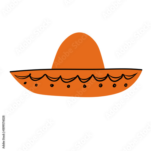 Mexican sombrero hat. Vector illustration of traditional headwear on isolated background in cartoon style. Icon for carnival, party, accessory, traveling. Design element for print, card, flyer