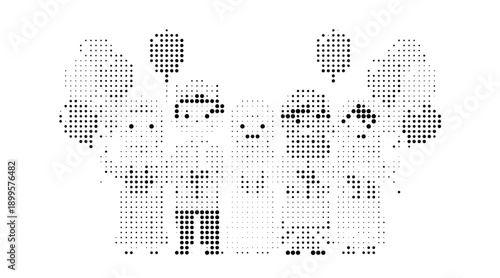 Abstract dotted figures with speech bubbles, Communication people dot pattern design