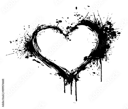 Φωτογραφία Black grunge heart silhouette with ink splatters and drips