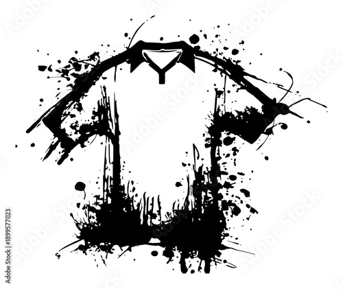 Grunge style polo shirt silhouette with black ink splatter effects