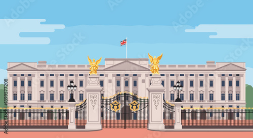 Elegant flat design of iconic british palace under clear blue sky