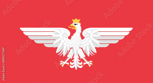 Regal eagle with crown on red background with outstretched wings