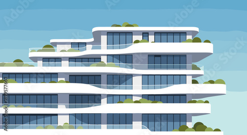 Modern architectural design of eco-friendly building with green roofs