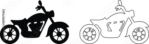 Motorcycle and scooter vector icons set, transport silhouette and outline collection, modern bike symbol group isolated on transparent background for urban mobility design