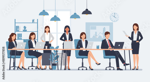 Team meeting in modern office with diverse professionals and technology