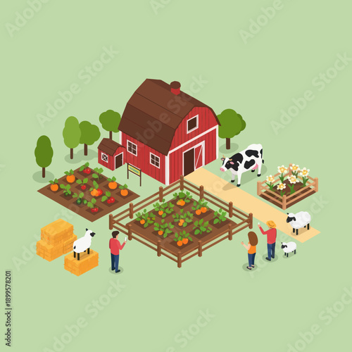 Farmers Tending to Crops and Livestock.