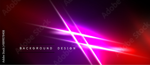 Vibrant neon lights create dynamic abstract background. Purple, red hues blend, forming energetic visual effect. Modern design element.
