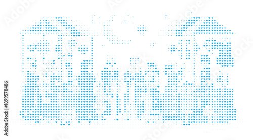 Blue heart halftone pattern on white background, Abstract blue heart dotted pattern design