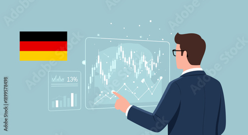 Businessman analyzing digital financial data with german flag in background