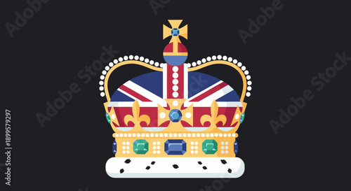 British royal crown with union jack design on black background