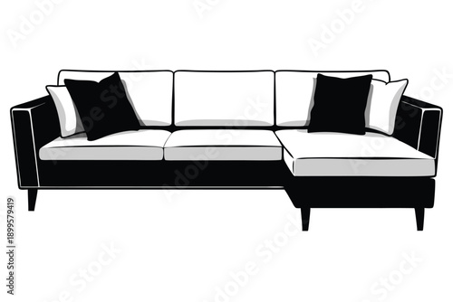 sectional sofa silhouette line art vector illustration