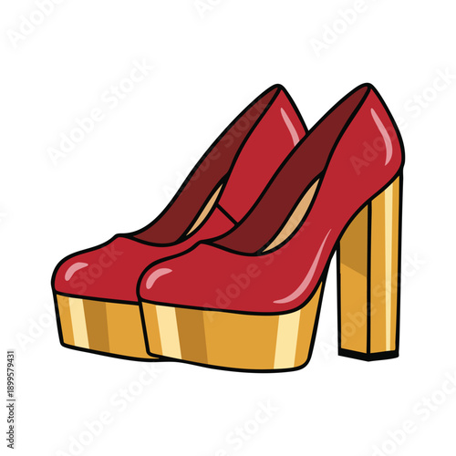 Luxury High Heel Shoes Illustration, Red Platform Heels, Fashion Footwear Icon, Flat Vector Style