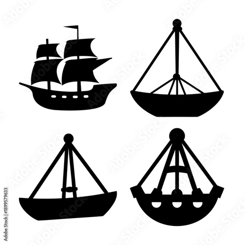 Collection of diverse boat and ship silhouettes for maritime and nautical themes