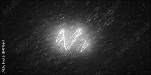 An abstract light background loop features a digital neon arrow and business concept text glowing like chalk on a black board night sky filled with stars