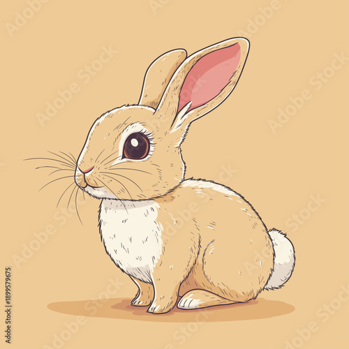 Cute cartoon white bunny on pastel background