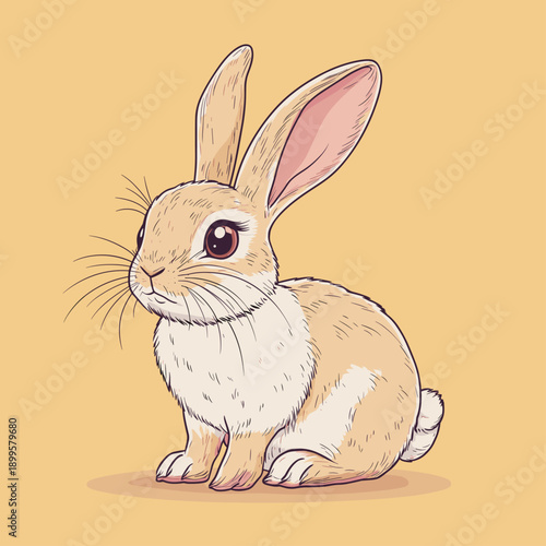 Cute cartoon white bunny on pastel background
